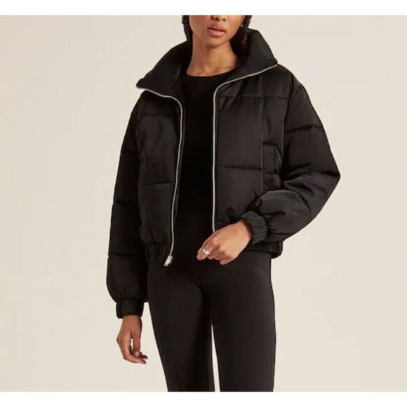 ABERCROMBIE & FITCH Jacket Womens Large L Ultra Mini Puffer NEW $180 Matte Black - Picture 1 of 13